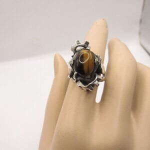 Vintage Taxco Mateo Brutalist Tiger's Eye Ring